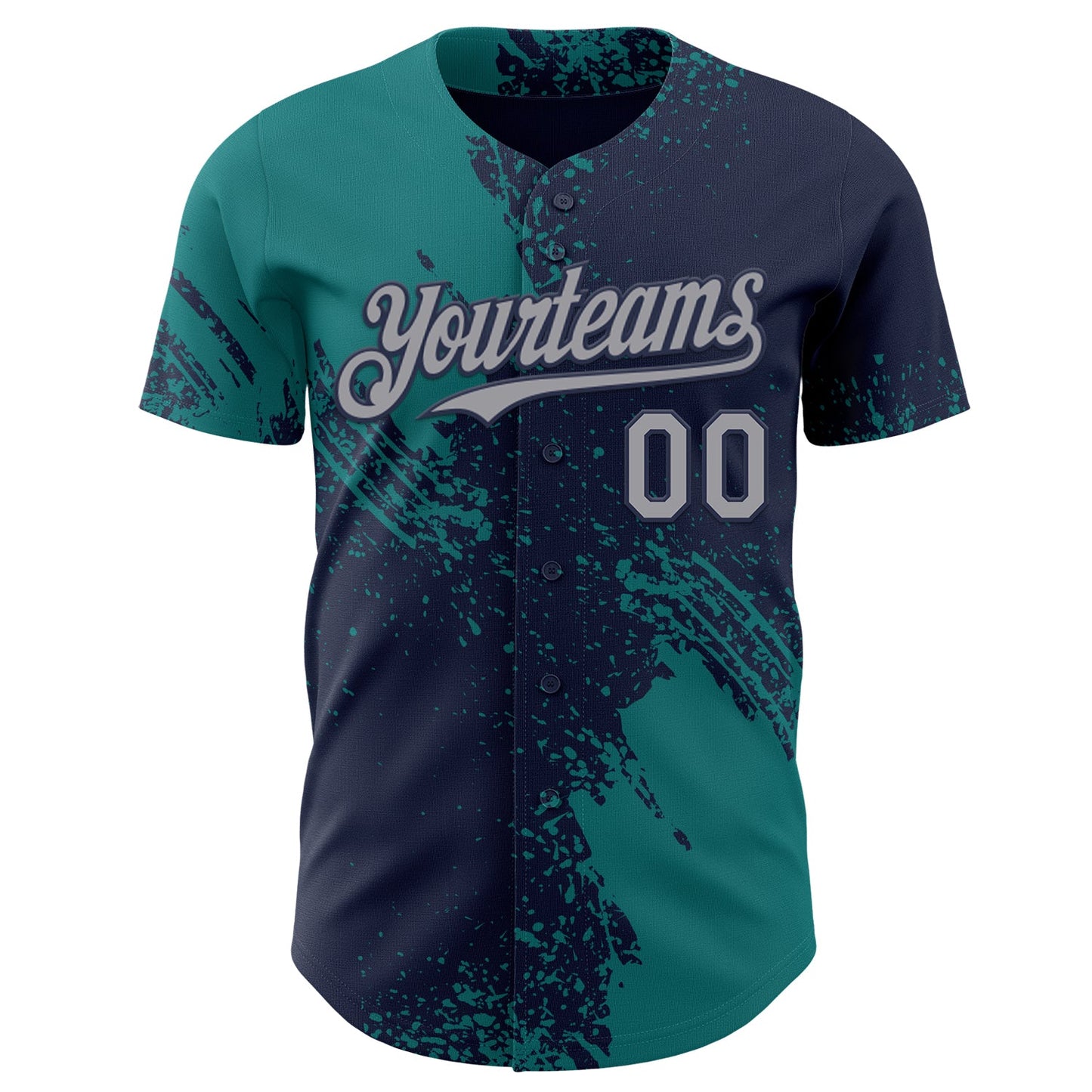 Custom Navy Gray-Teal Abstract Brush Stroke Authentic Baseball Jersey view 2