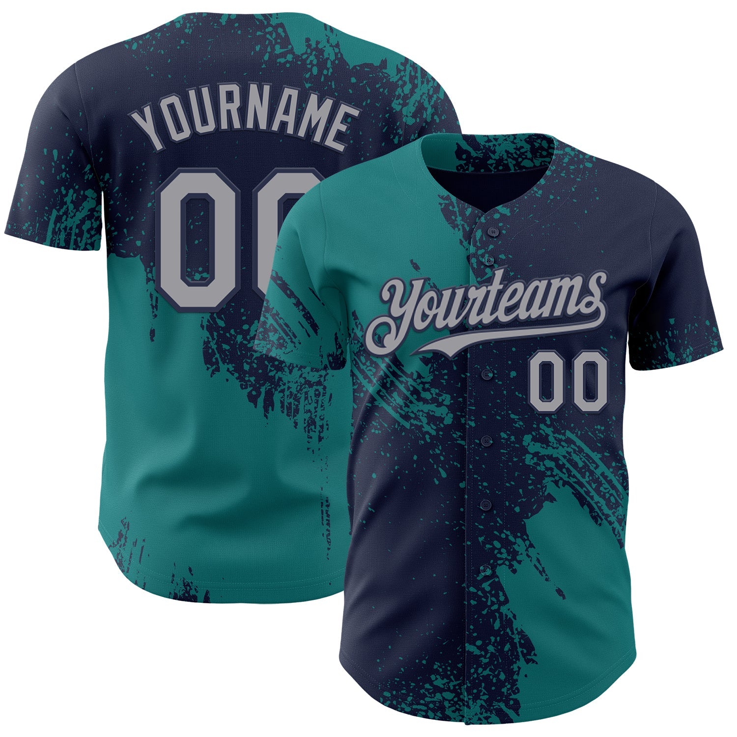 Custom Navy Gray-Teal Abstract Brush Stroke Authentic Baseball Jersey - Main View