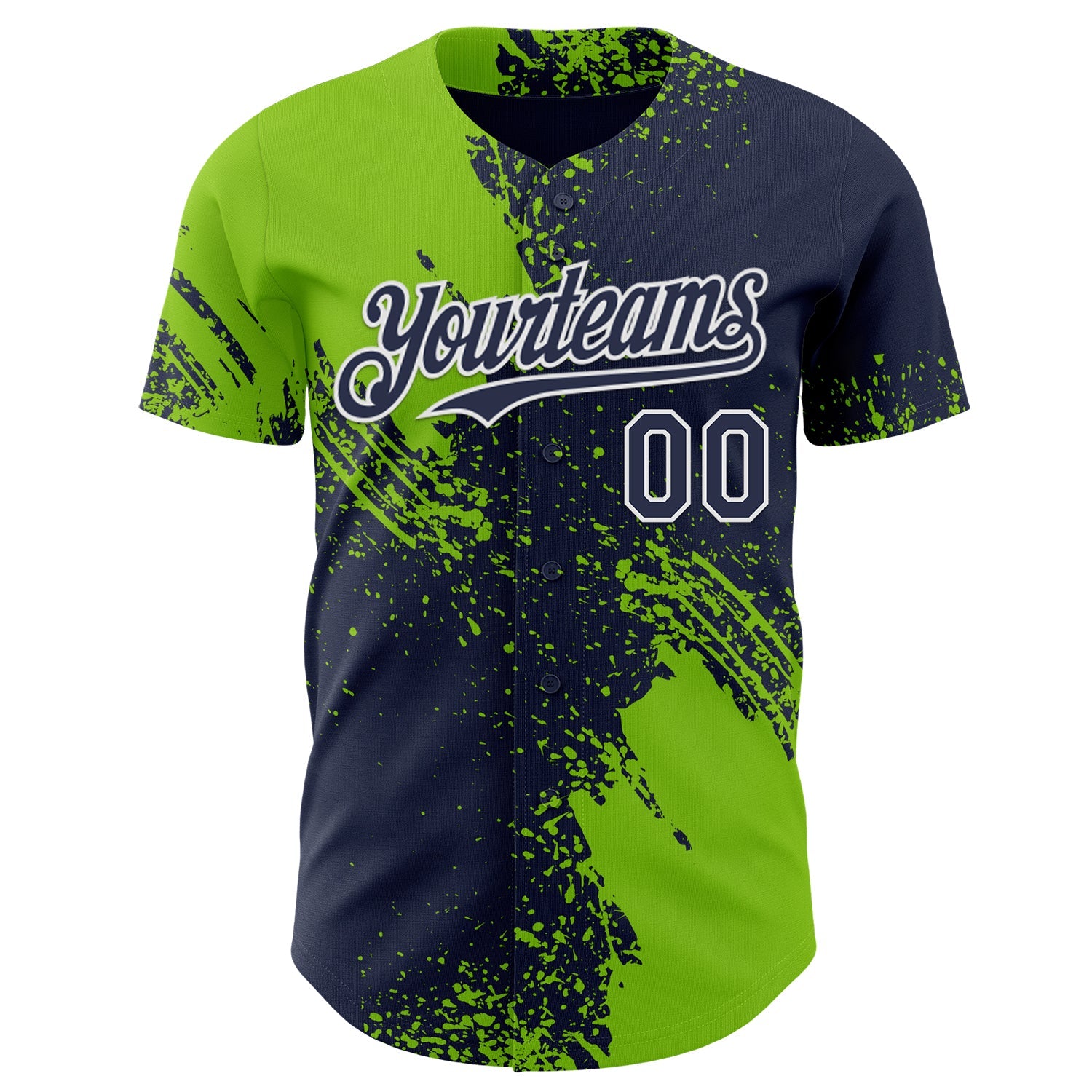 Custom Navy Neon Green-White Abstract Brush Stroke Authentic Baseball Jersey view 2