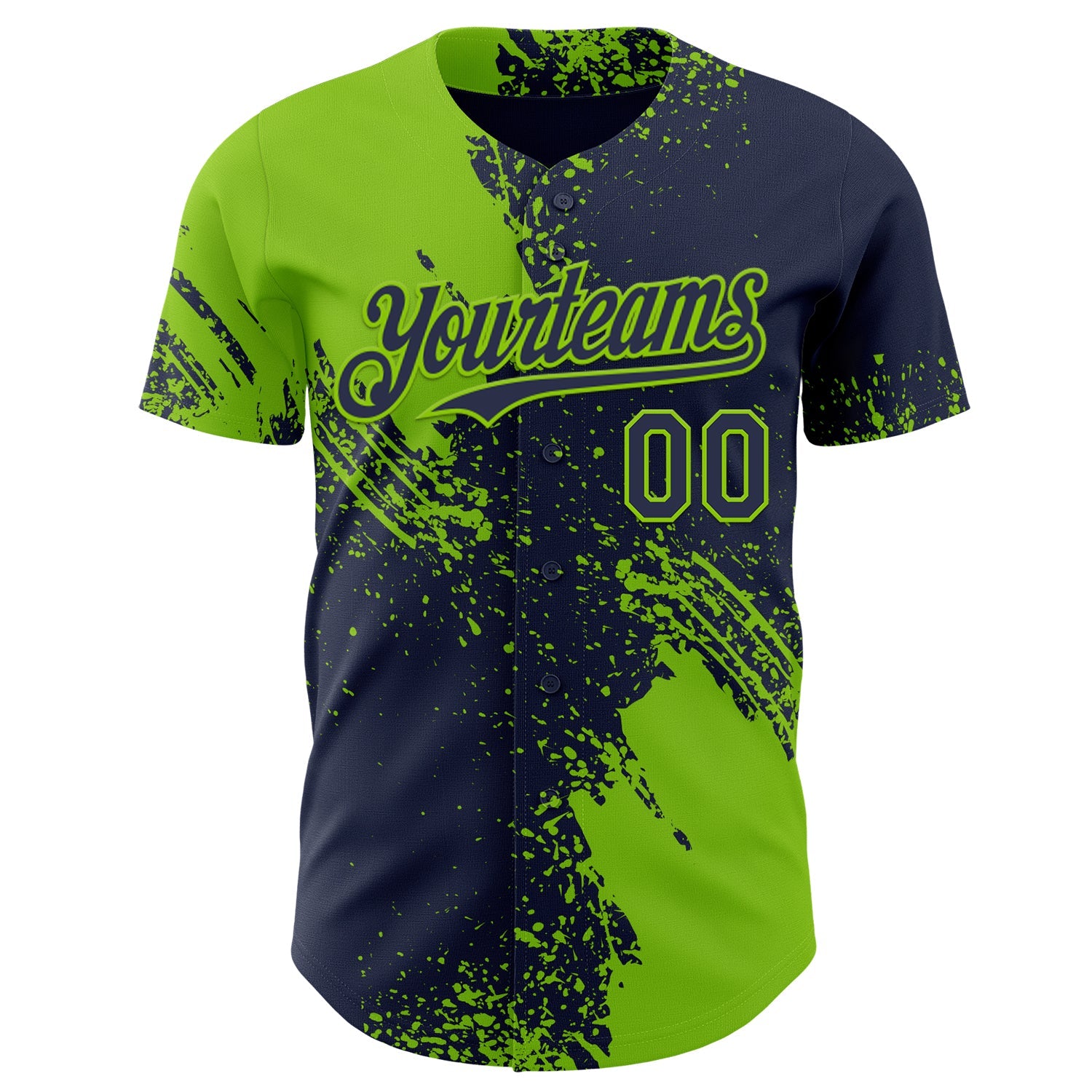 Custom Navy-Neon Green Abstract Brush Stroke Authentic Baseball Jersey view 2