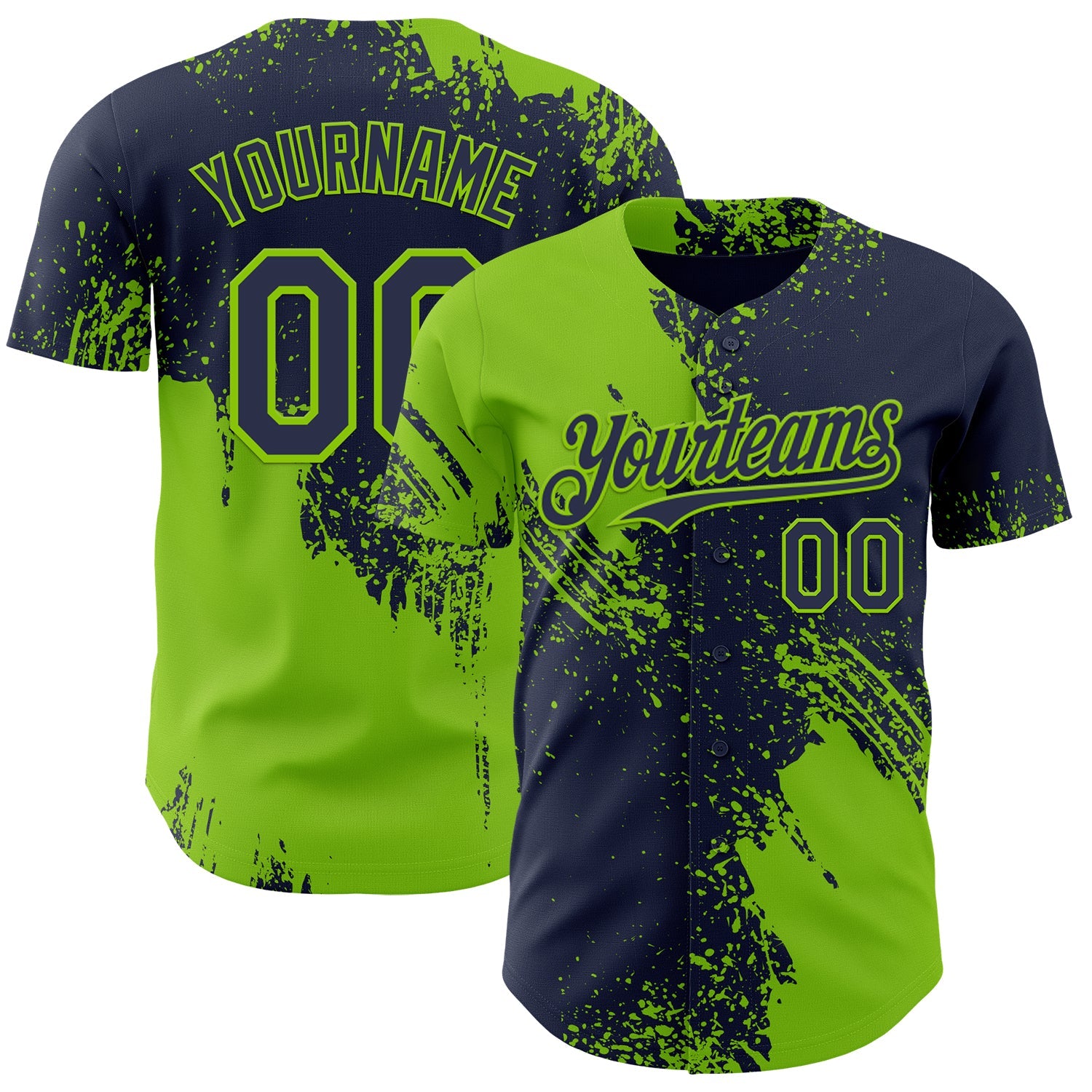 Custom Navy-Neon Green Abstract Brush Stroke Authentic Baseball Jersey - Main View