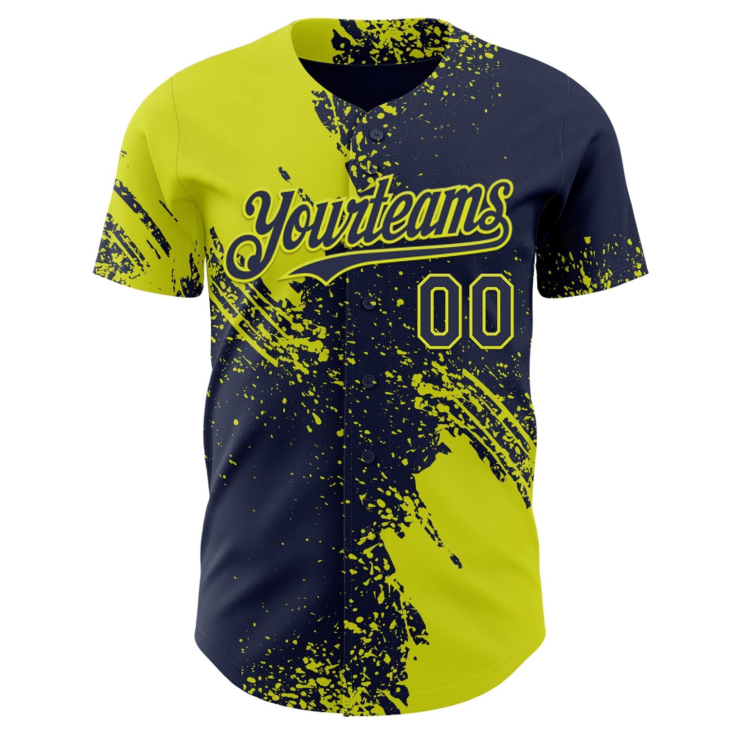 Custom Navy-Neon Yellow Abstract Brush Stroke Authentic Baseball Jersey view 2
