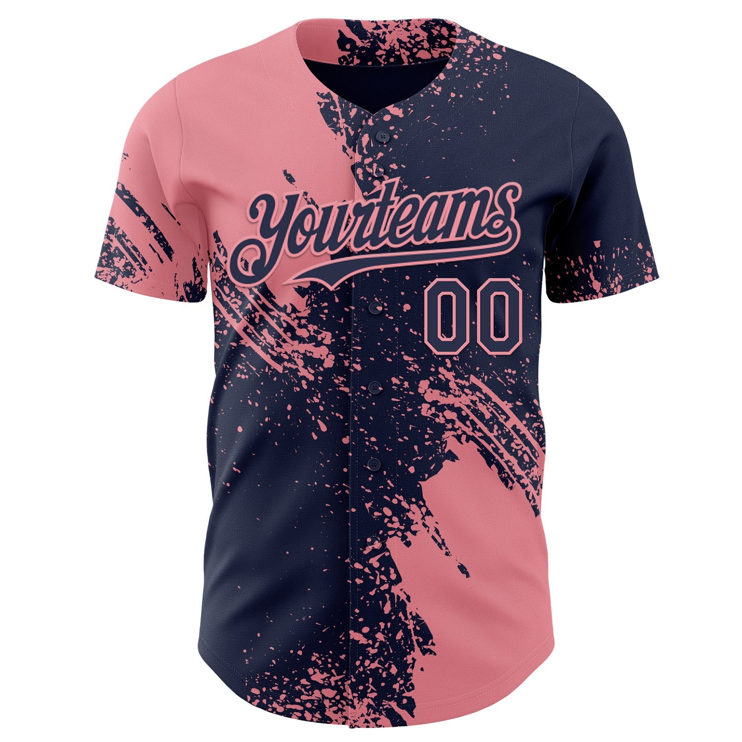 Custom Navy-Medium Pink Abstract Brush Stroke Authentic Baseball Jersey view 2
