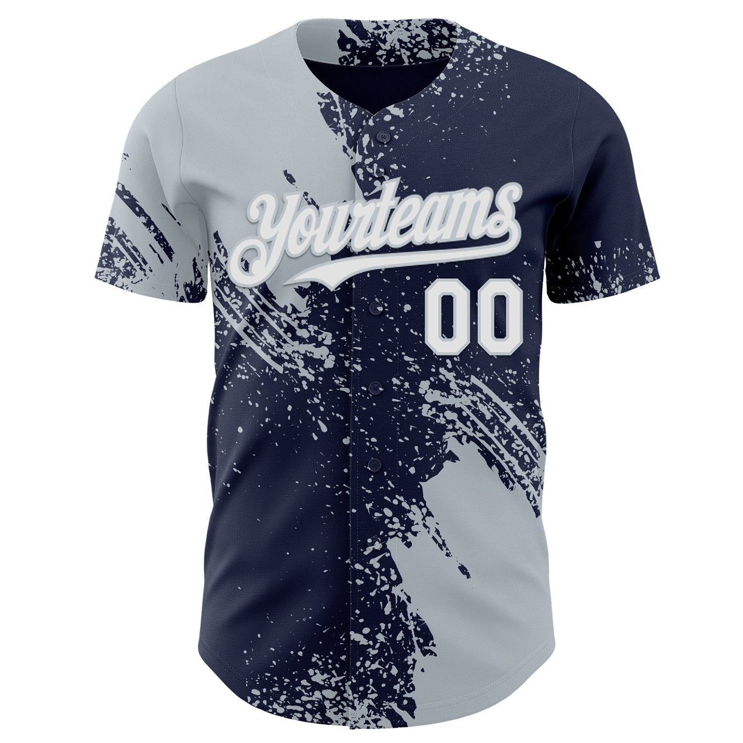 Custom Navy White-Silver Abstract Brush Stroke Authentic Baseball Jersey view 2