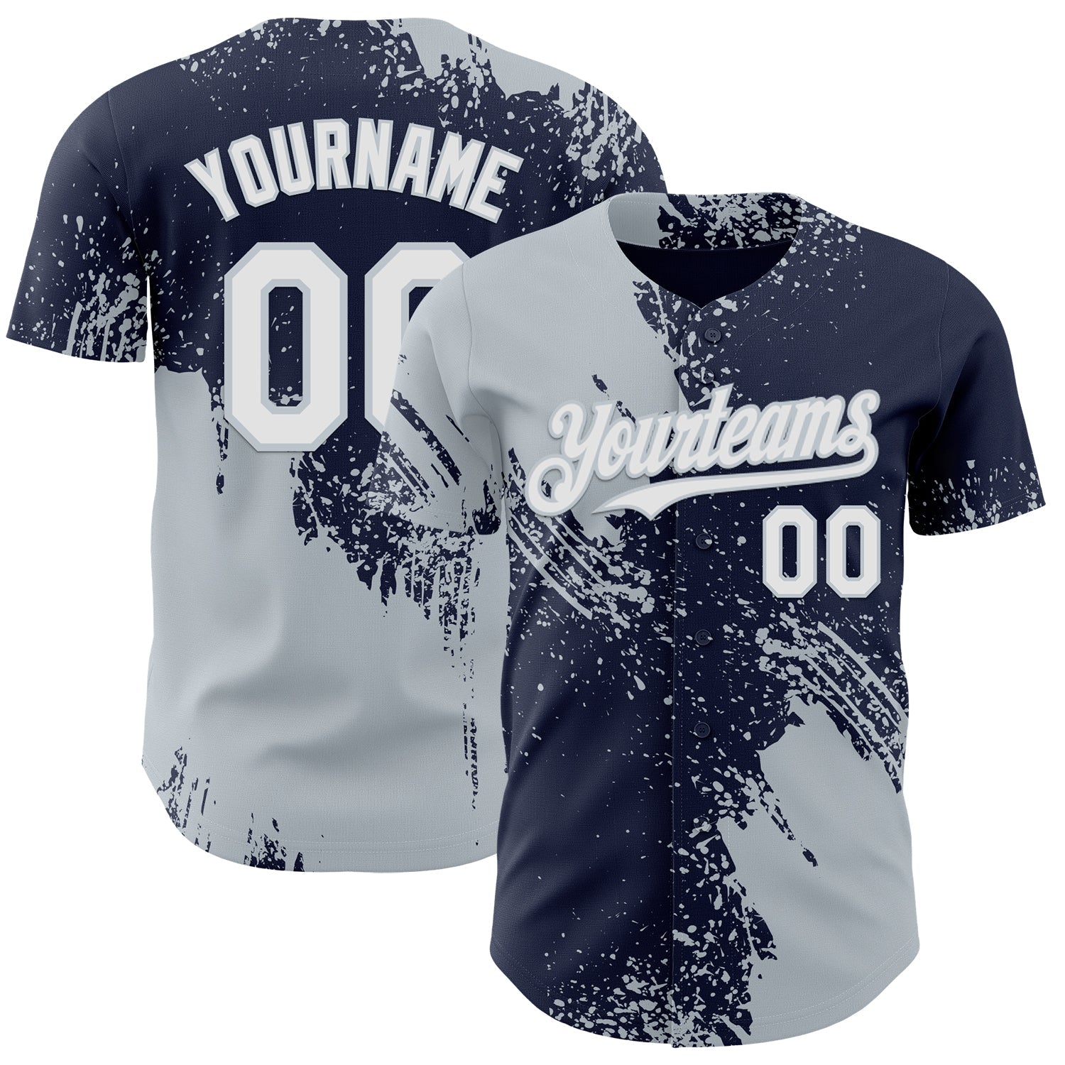 Custom Navy White-Silver Abstract Brush Stroke Authentic Baseball Jersey - Main View