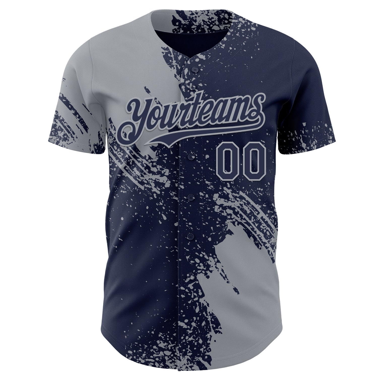 Custom Navy-Gray Abstract Brush Stroke Authentic Baseball Jersey view 2