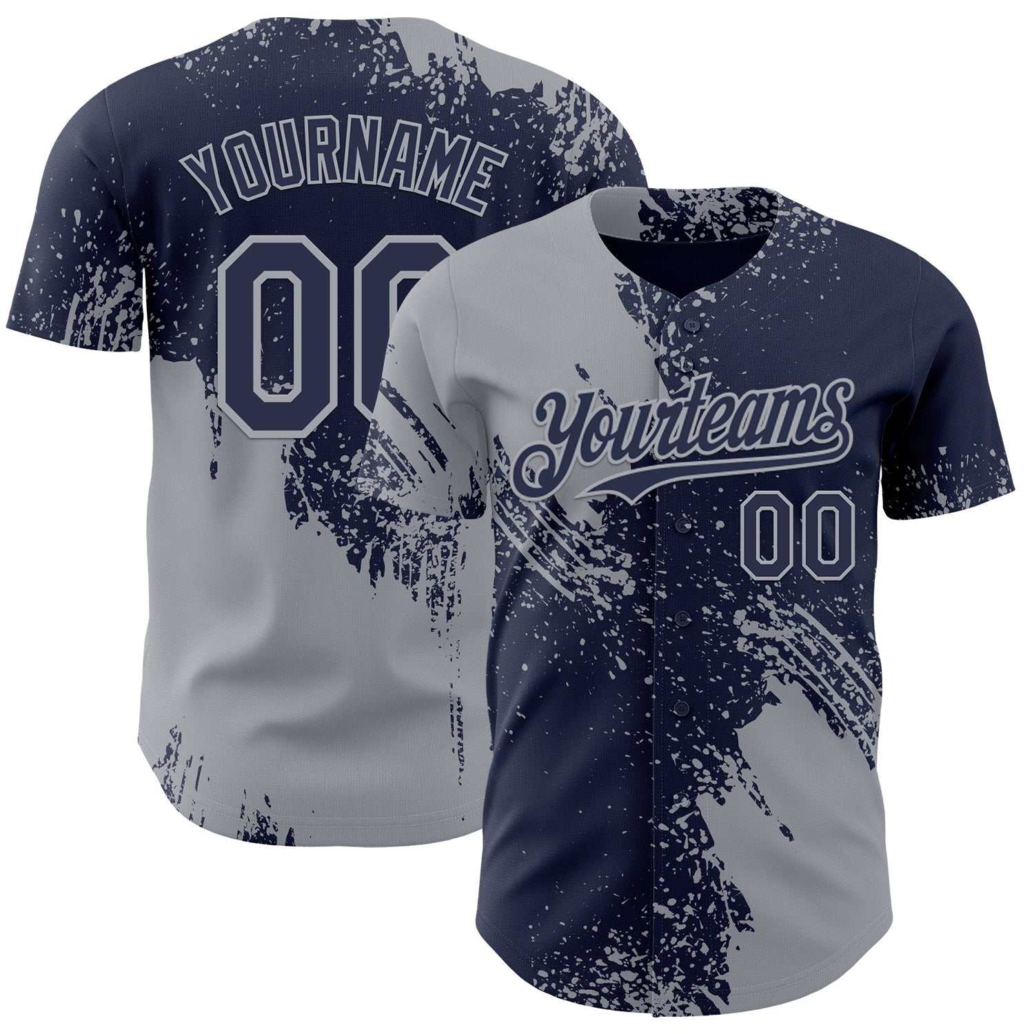 Custom Navy-Gray Abstract Brush Stroke Authentic Baseball Jersey - Main View