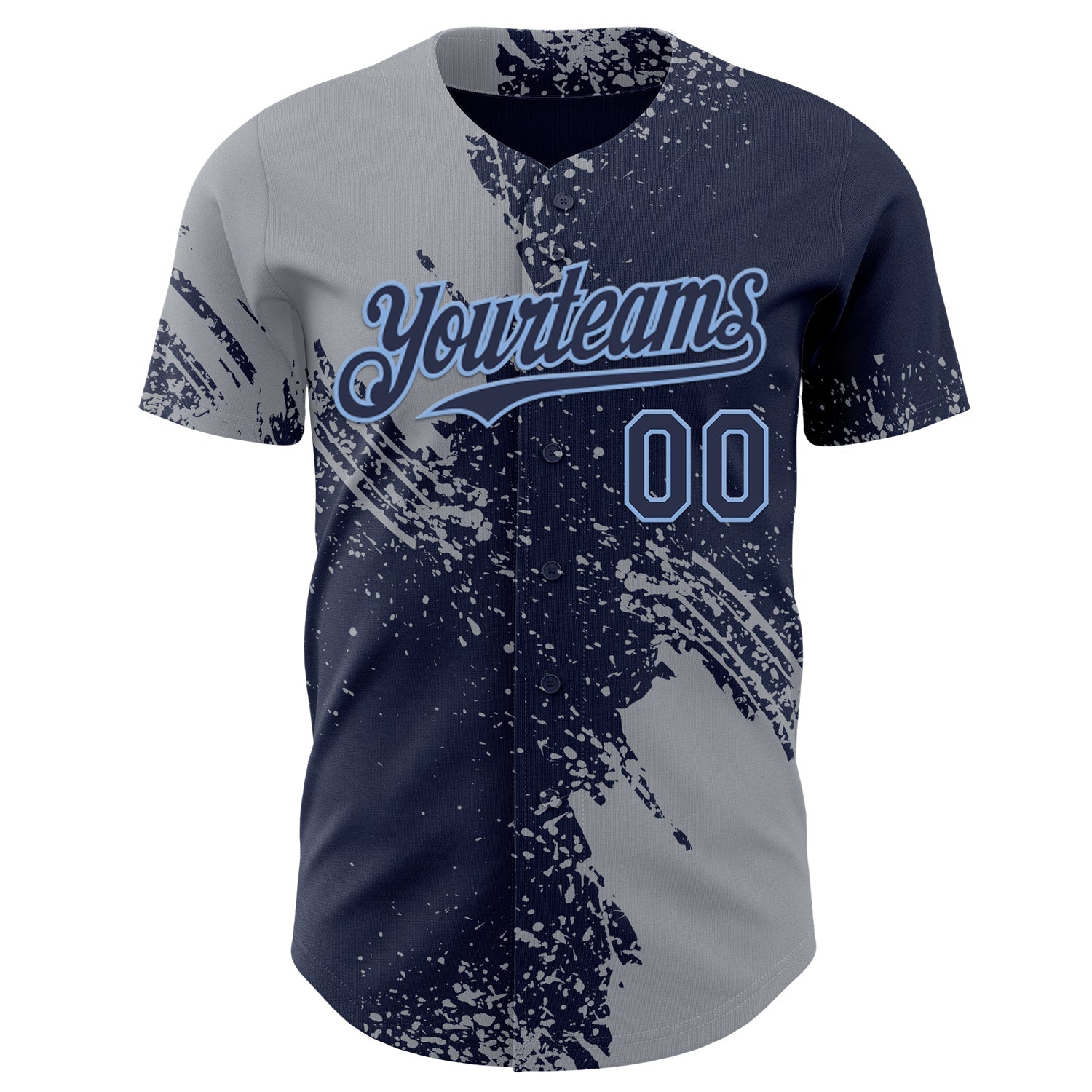 Custom Navy Gray-Light Blue Abstract Brush Stroke Authentic Baseball Jersey view 2