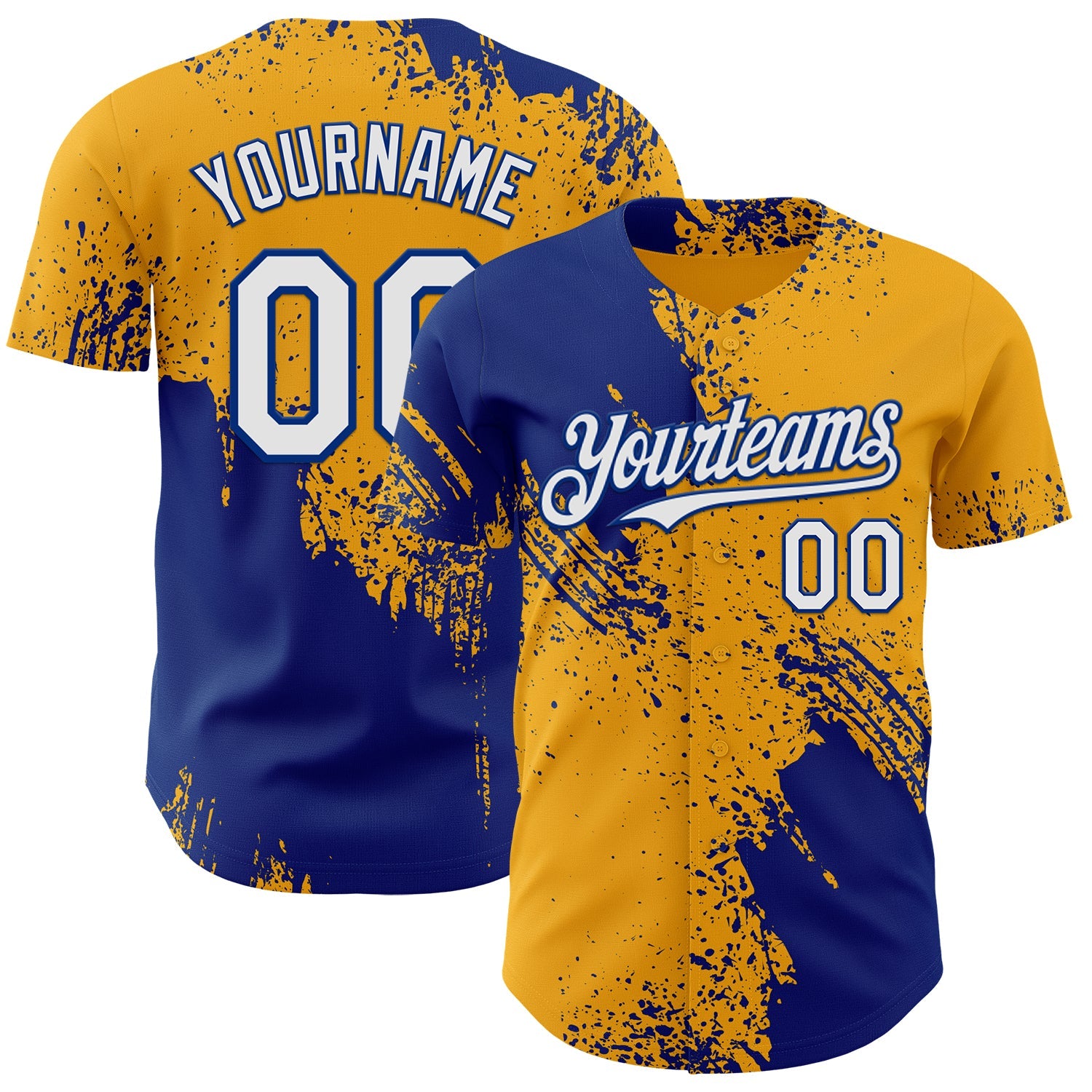Custom Gold White-Royal Abstract Brush Stroke Authentic Baseball Jersey - Main View