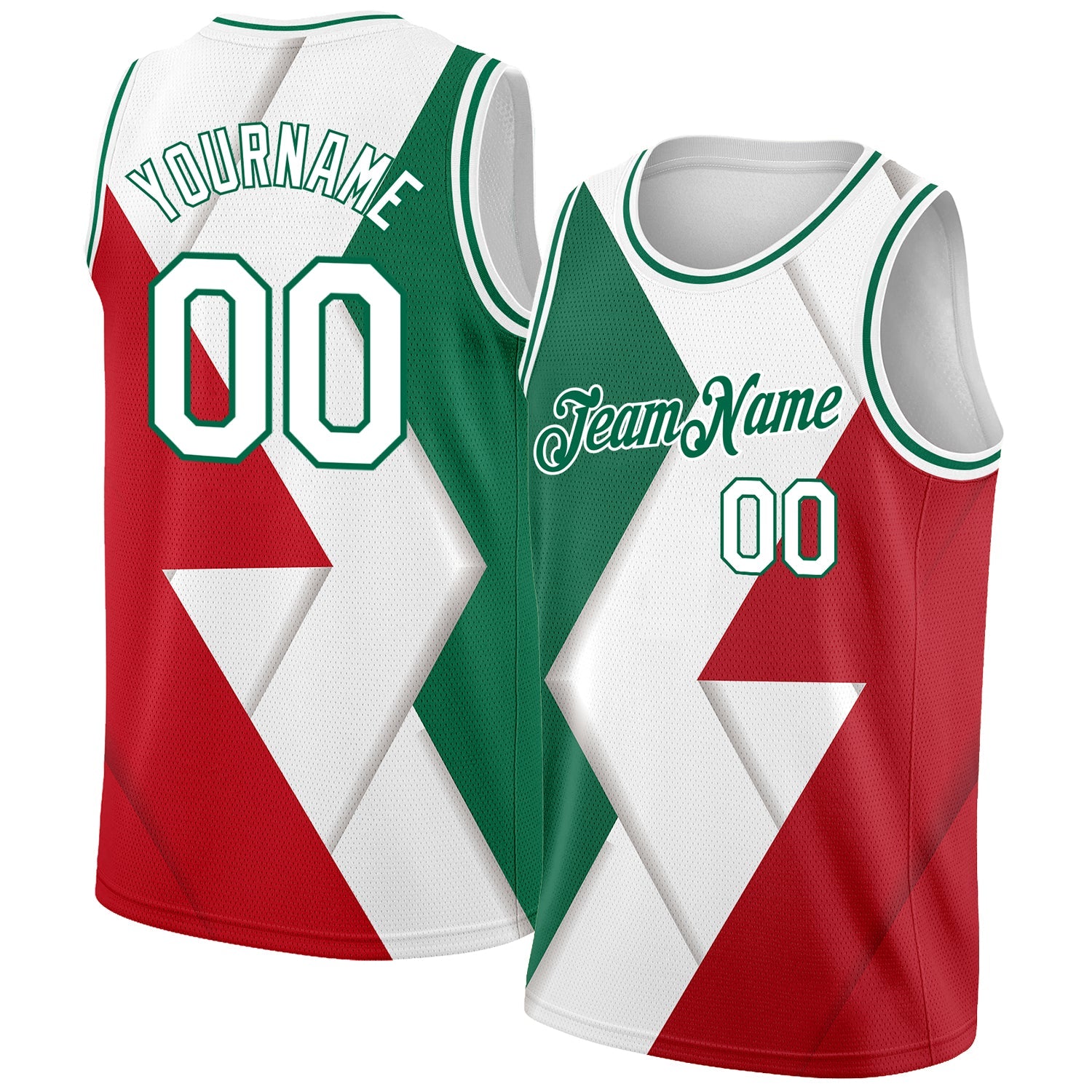 Custom Kelly Green White-Red 3D Mexico Authentic Basketball Jersey - Main View