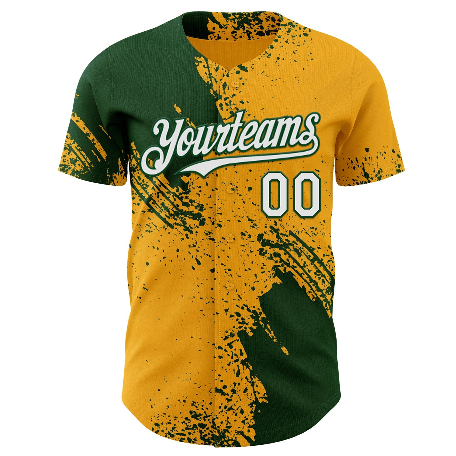 Custom Gold White-Green Abstract Brush Stroke Authentic Baseball Jersey view 2