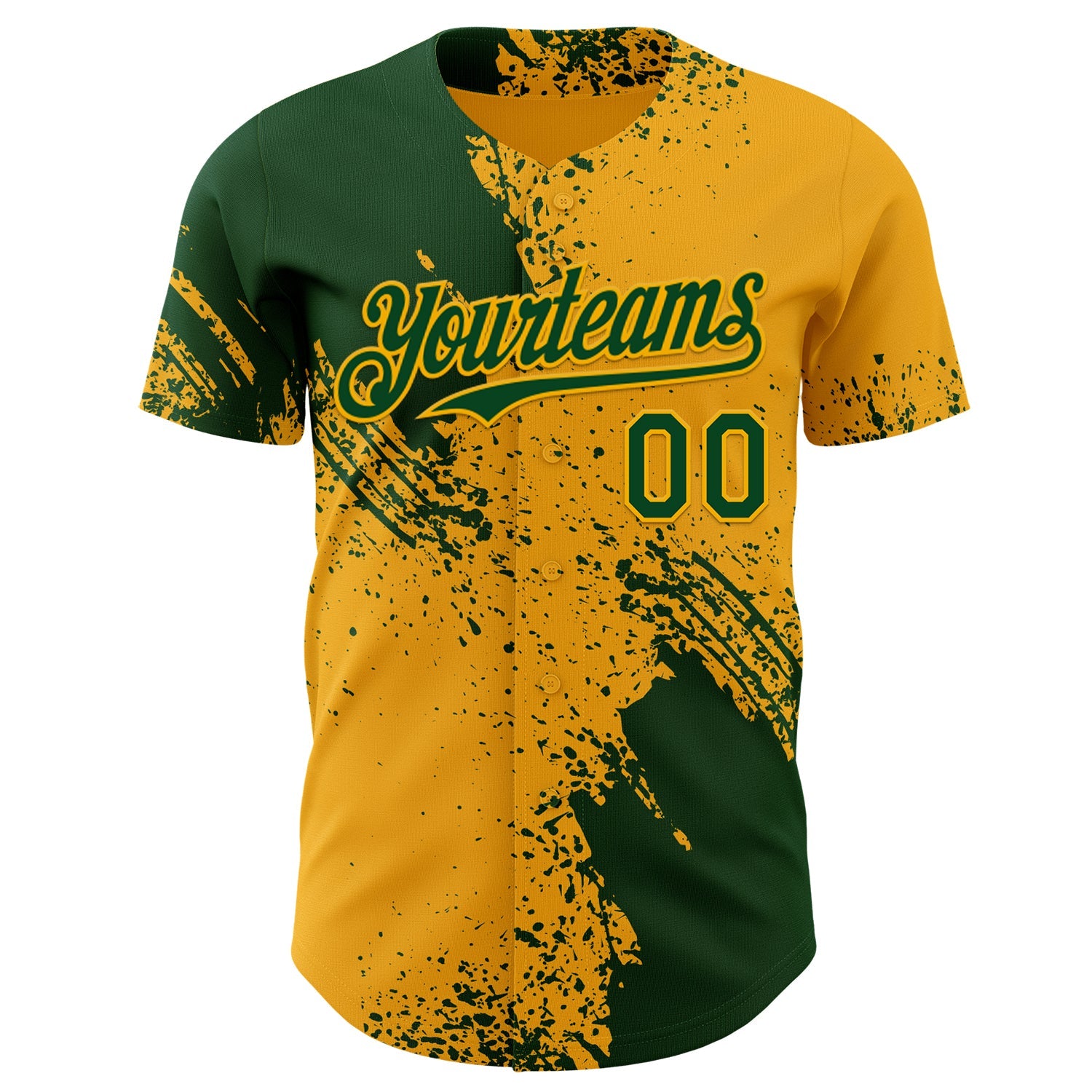 Custom Gold-Green Abstract Brush Stroke Authentic Baseball Jersey view 2