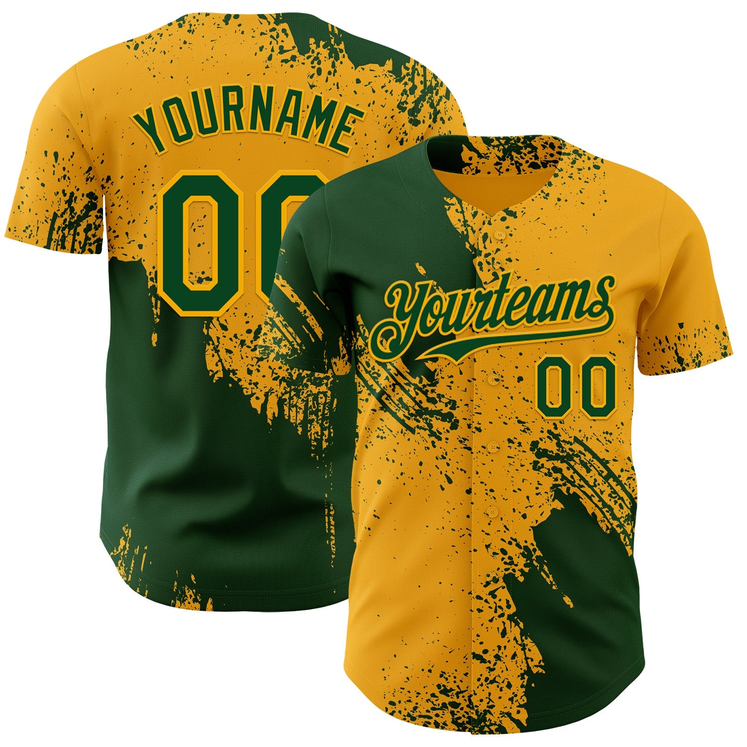 Custom Gold-Green Abstract Brush Stroke Authentic Baseball Jersey - Main View