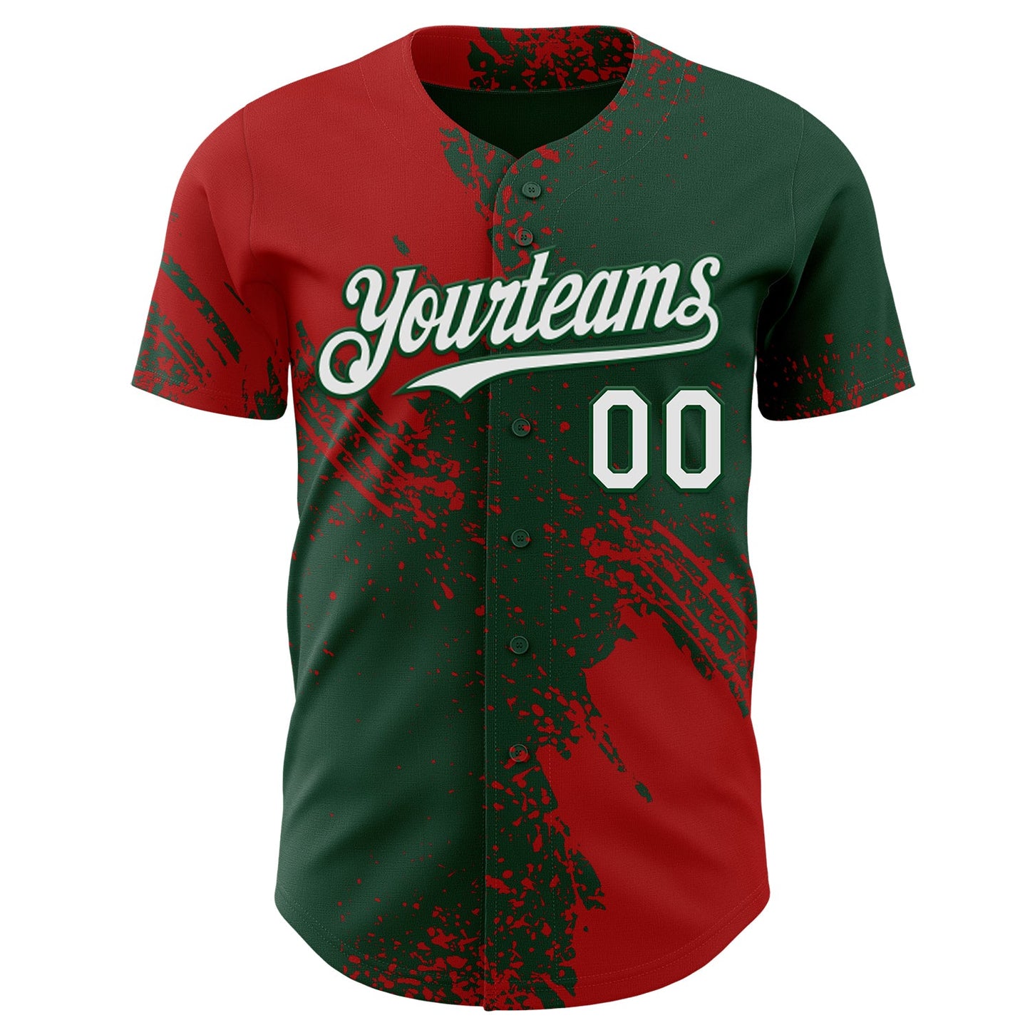 Custom Green White-Red Abstract Brush Stroke Authentic Baseball Jersey view 2