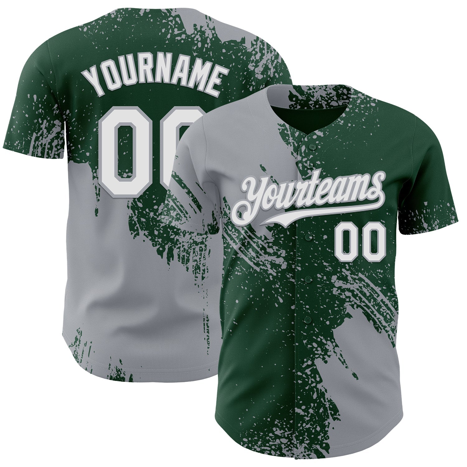 Custom Green White-Gray Abstract Brush Stroke Authentic Baseball Jersey - Main View