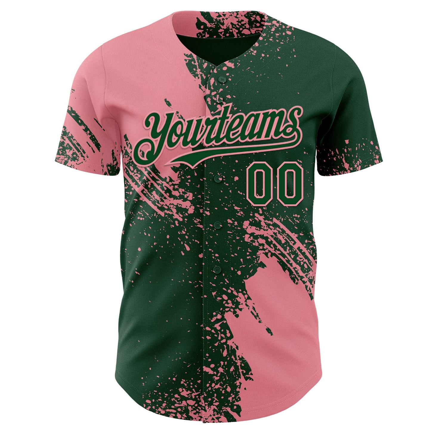 Custom Green-Medium Pink Abstract Brush Stroke Authentic Baseball Jersey view 2