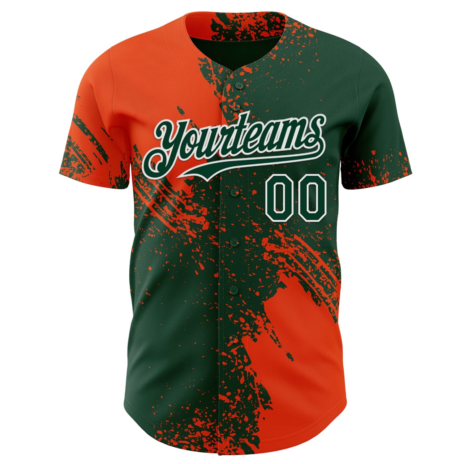 Custom Green Orange-White Abstract Brush Stroke Authentic Baseball Jersey view 2