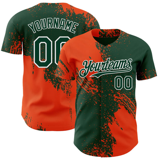 Custom Green Orange-White Abstract Brush Stroke Authentic Baseball Jersey - Main View