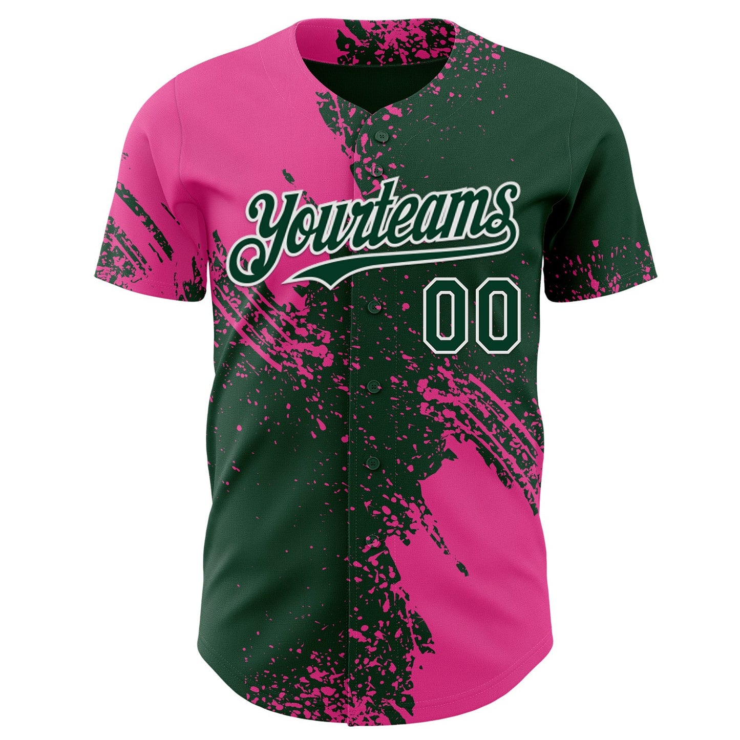 Custom Green Pink-White Abstract Brush Stroke Authentic Baseball Jersey view 2