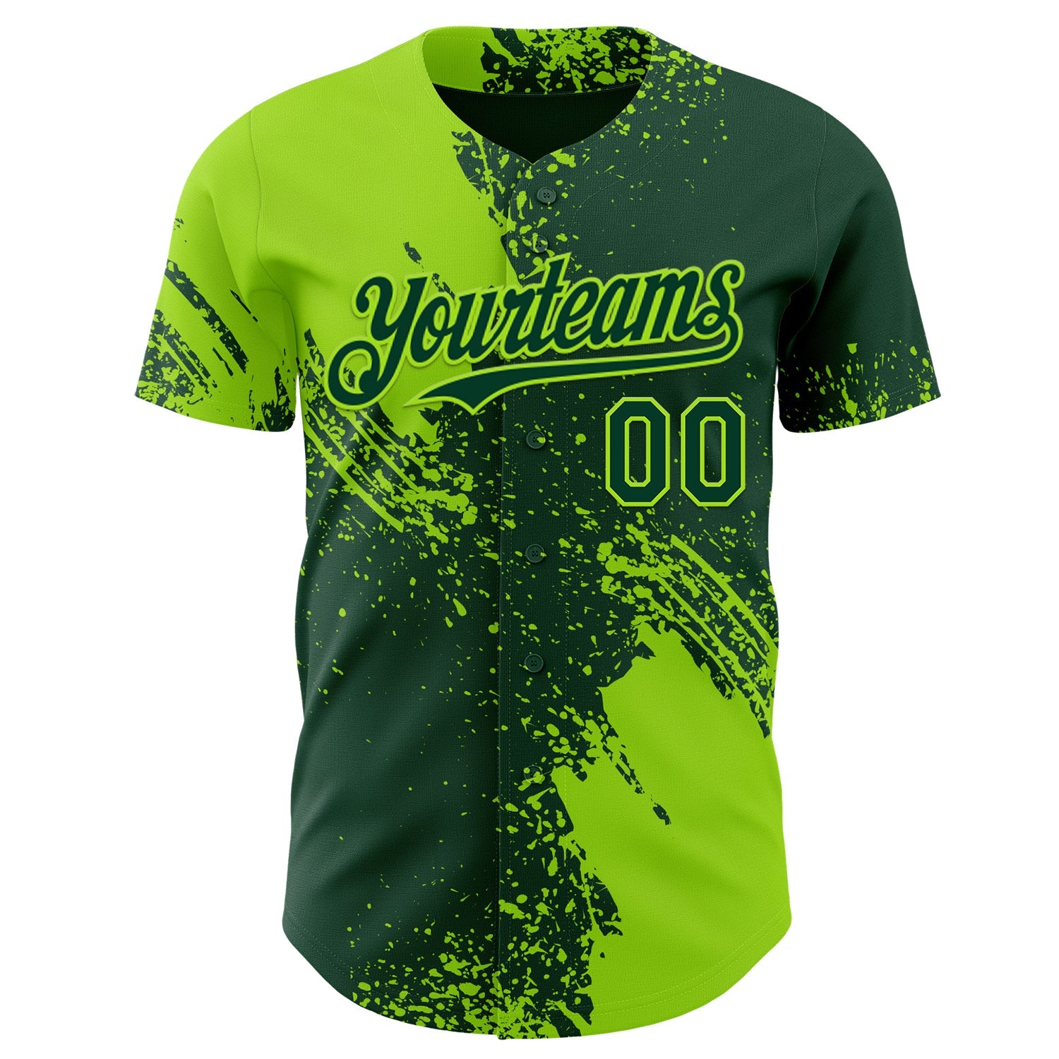 Custom Green-Neon Green Abstract Brush Stroke Authentic Baseball Jersey view 2