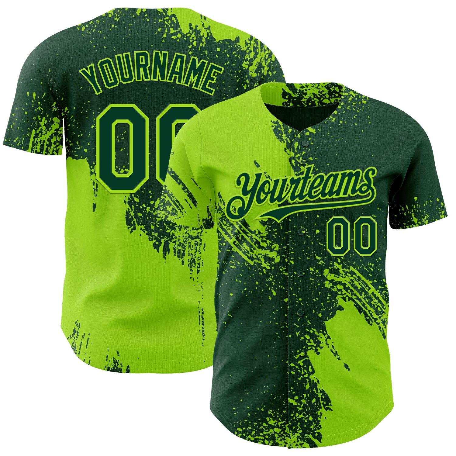 Custom Green-Neon Green Abstract Brush Stroke Authentic Baseball Jersey - Main View