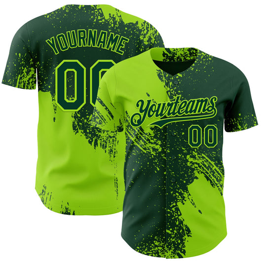 Custom Green-Neon Green Abstract Brush Stroke Authentic Baseball Jersey - Main View