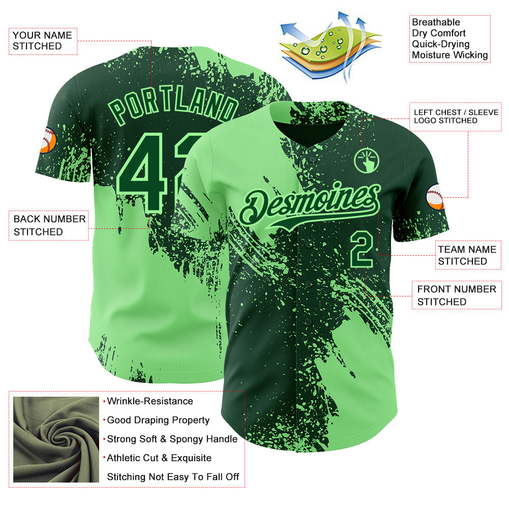 Custom Green-Pea Green Abstract Brush Stroke Authentic Baseball Jersey view 3
