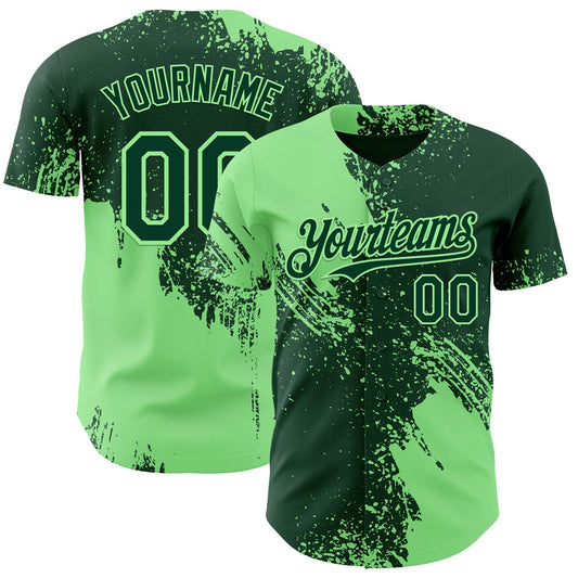 Custom Green-Pea Green Abstract Brush Stroke Authentic Baseball Jersey - Main View