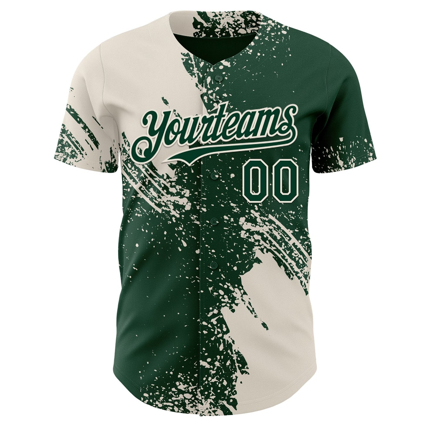 Custom Green-Cream Abstract Brush Stroke Authentic Baseball Jersey view 2