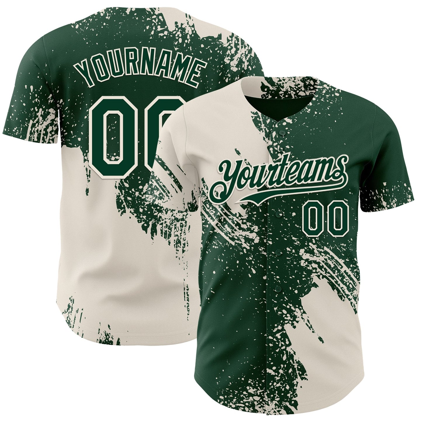 Custom Green-Cream Abstract Brush Stroke Authentic Baseball Jersey - Main View