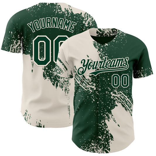 Custom Green-Cream Abstract Brush Stroke Authentic Baseball Jersey - Main View