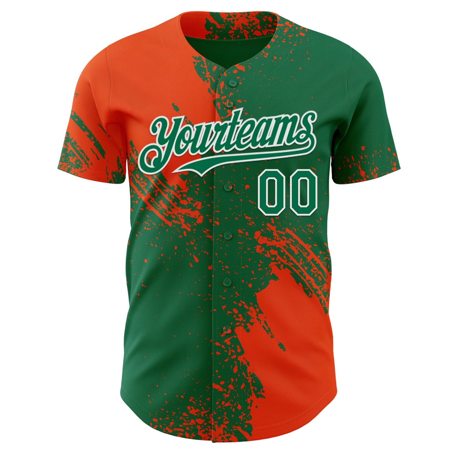 Custom Kelly Green Orange-White Abstract Brush Stroke Authentic Baseball Jersey view 2