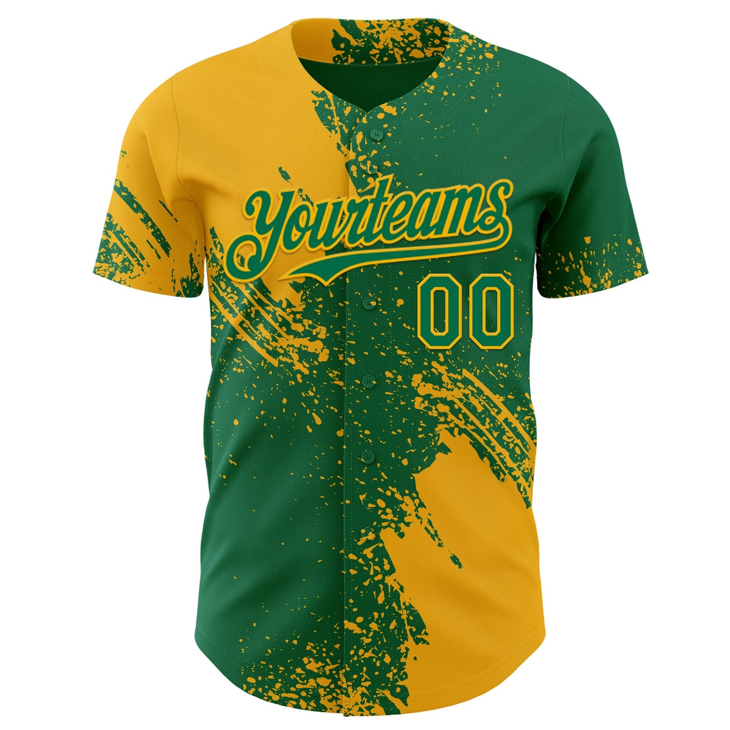 Custom Kelly Green-Gold Abstract Brush Stroke Authentic Baseball Jersey view 2
