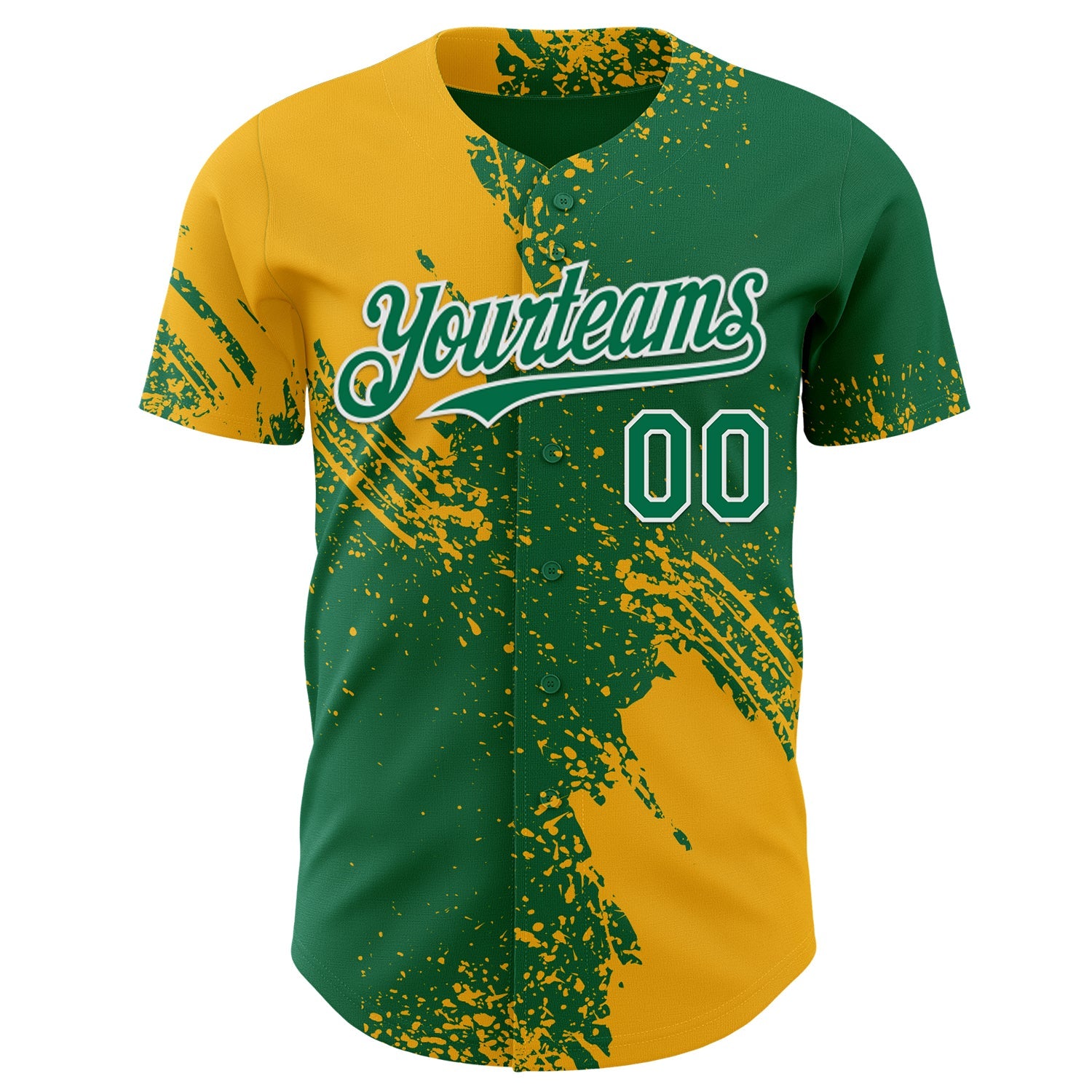 Custom Kelly Green Gold-White Abstract Brush Stroke Authentic Baseball Jersey view 2