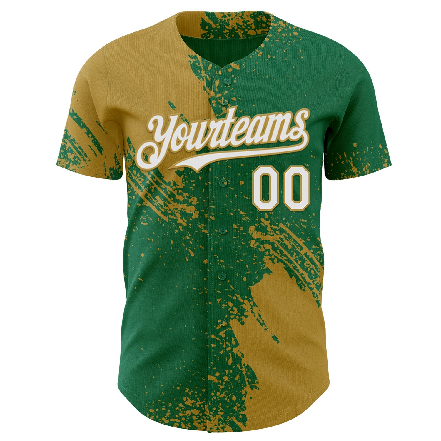 Custom Kelly Green White-Old Gold Abstract Brush Stroke Authentic Baseball Jersey view 2