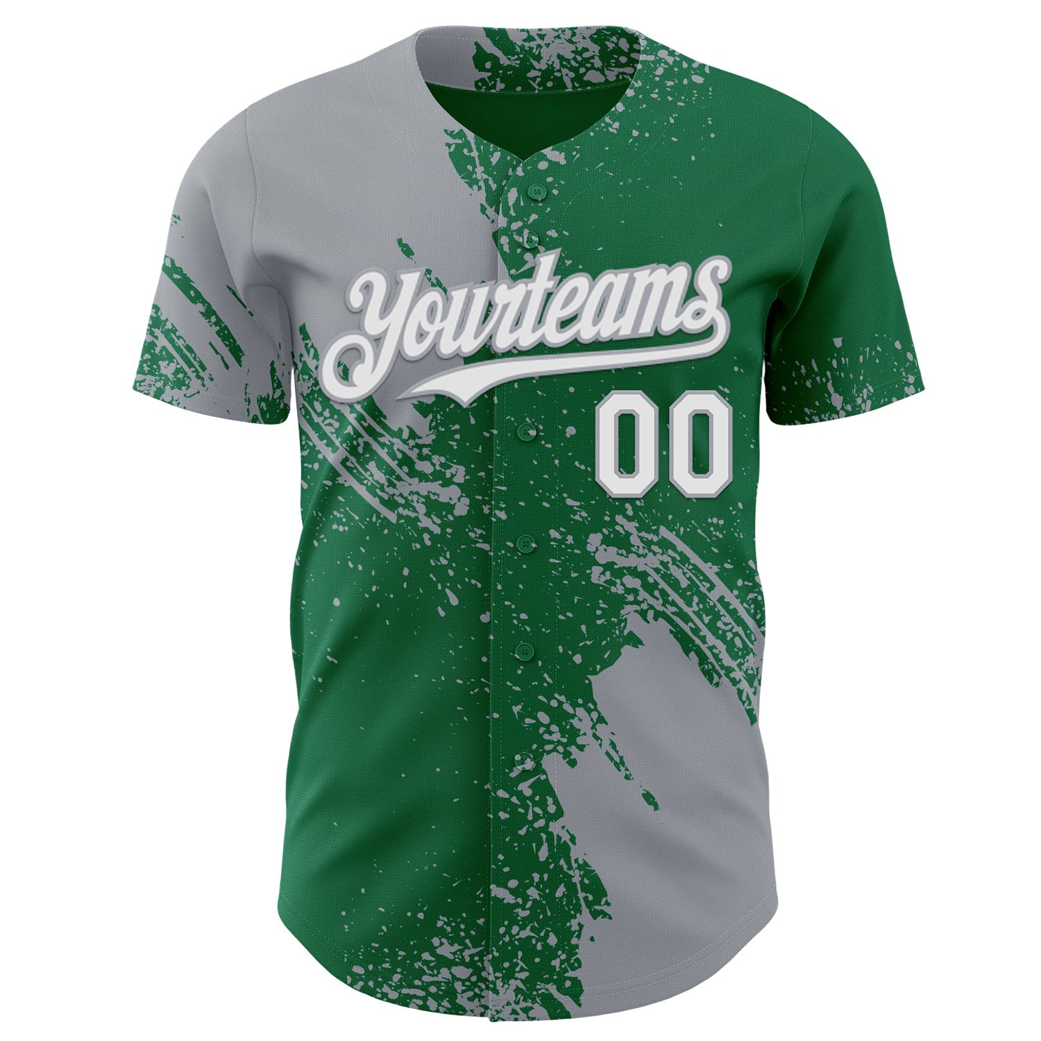 Custom Kelly Green White-Gray Abstract Brush Stroke Authentic Baseball Jersey view 2