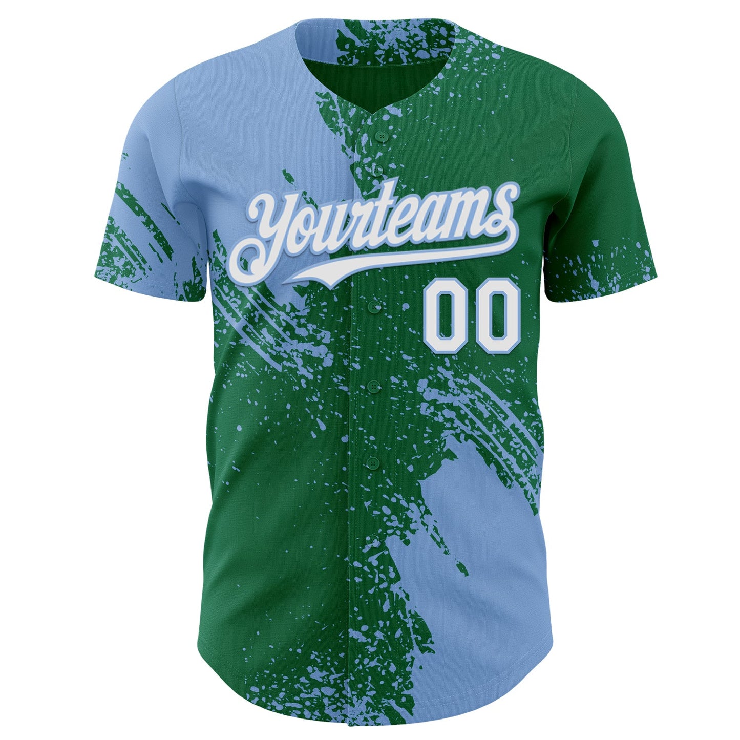 Custom Kelly Green White-Light Blue Abstract Brush Stroke Authentic Baseball Jersey view 2