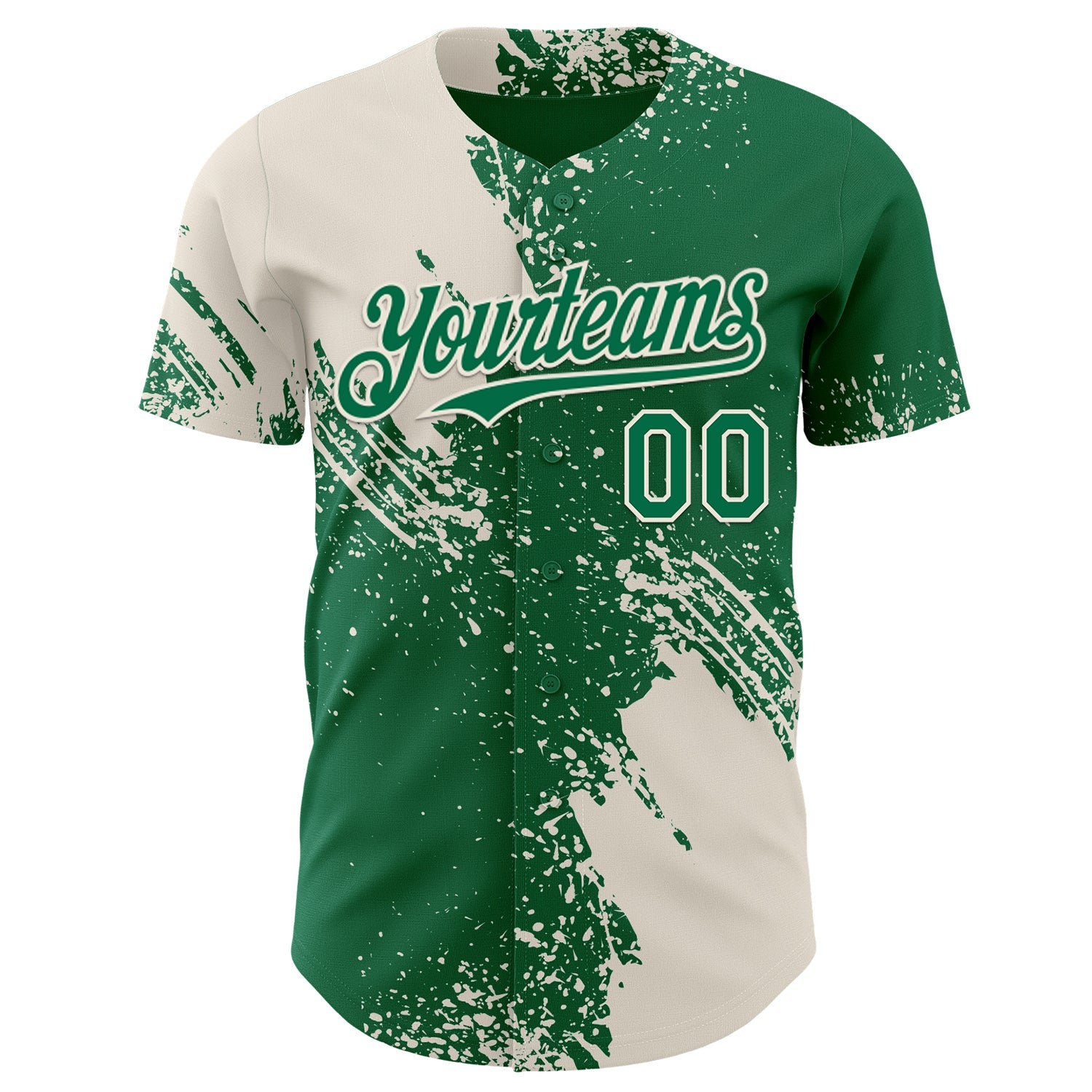 Custom Kelly Green-Cream Abstract Brush Stroke Authentic Baseball Jersey view 2