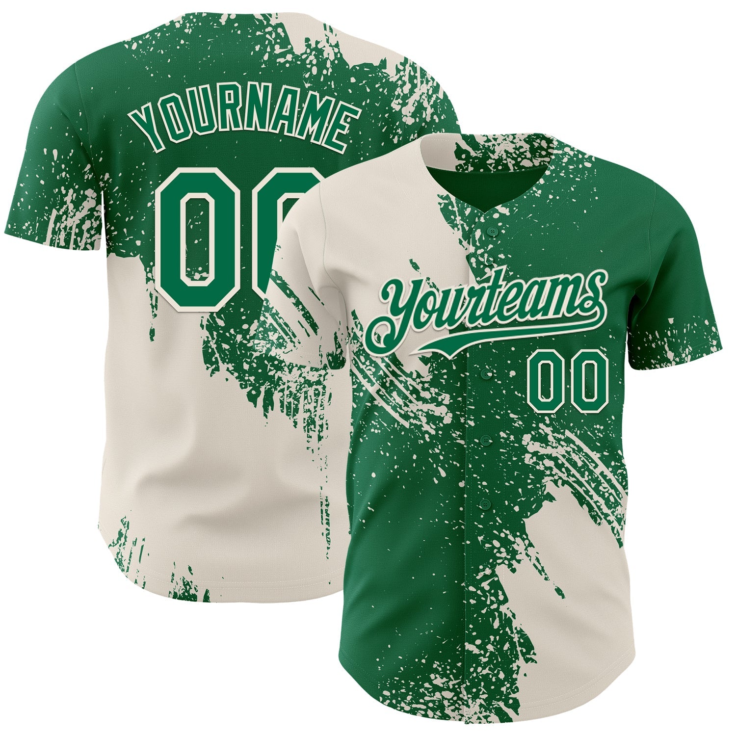 Custom Kelly Green-Cream Abstract Brush Stroke Authentic Baseball Jersey - Main View
