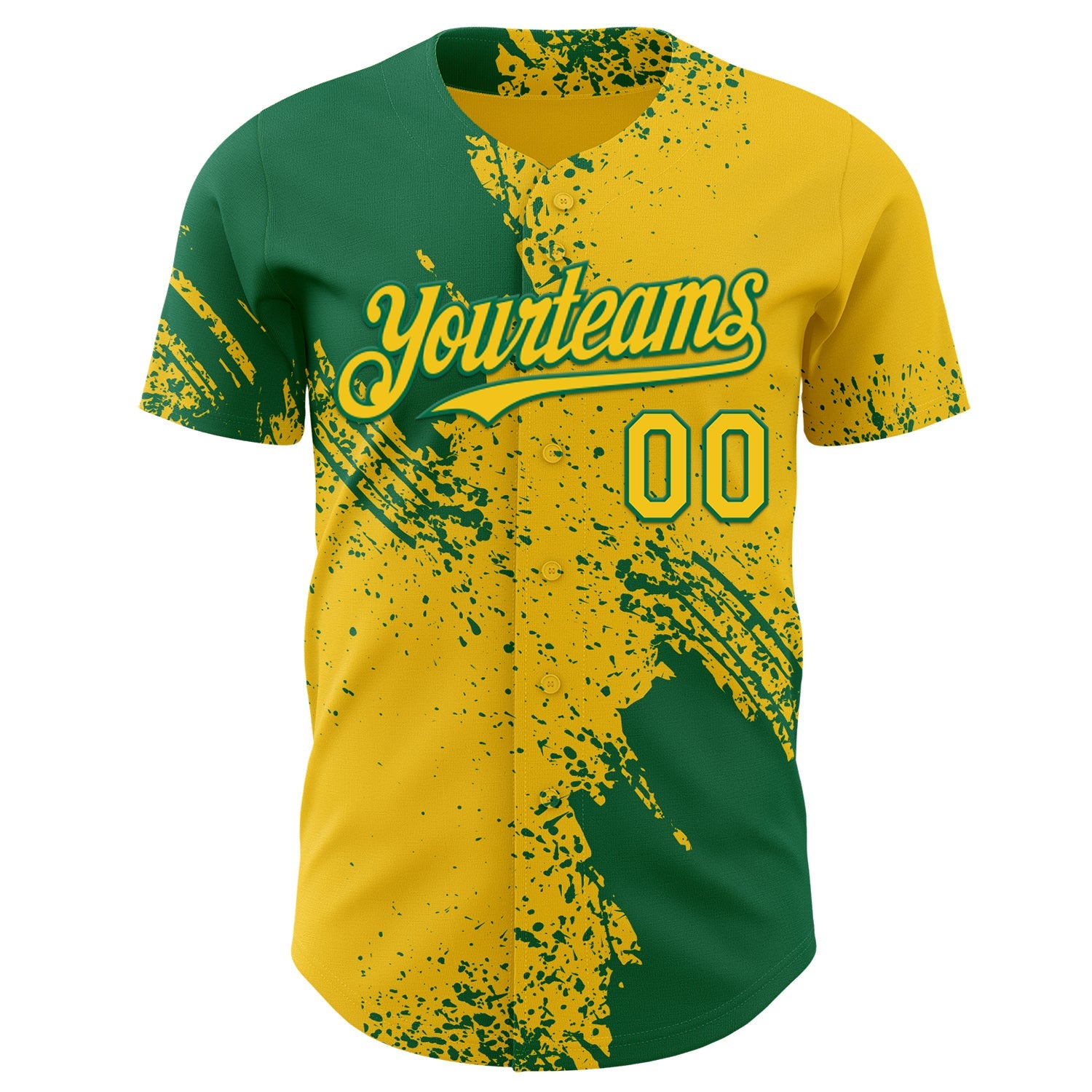 Custom Yellow-Kelly Green Abstract Brush Stroke Authentic Baseball Jersey view 2