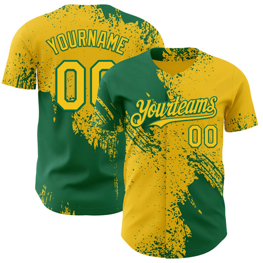 Custom Yellow-Kelly Green Abstract Brush Stroke Authentic Baseball Jersey - Main View