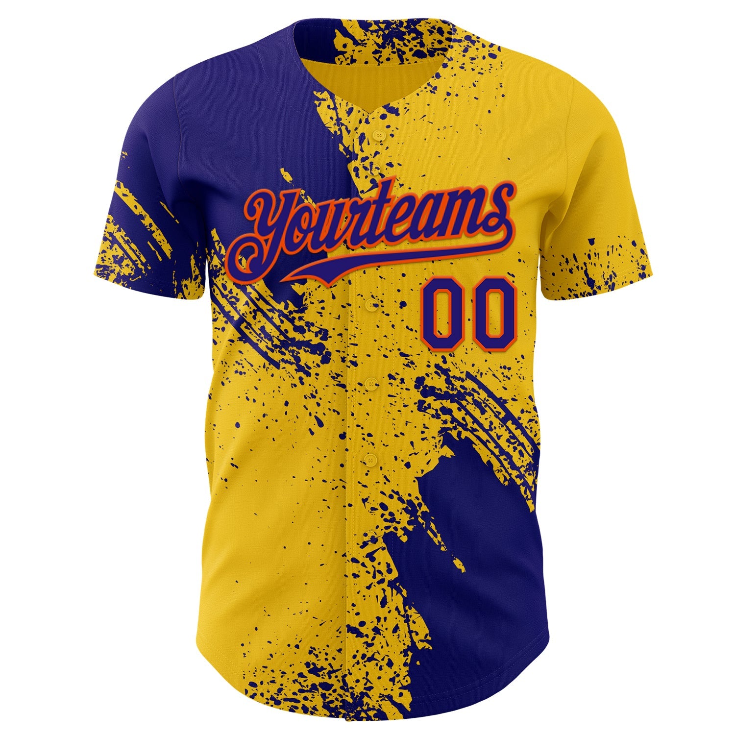 Custom Yellow Dark Purple-Orange Abstract Brush Stroke Authentic Baseball Jersey view 2