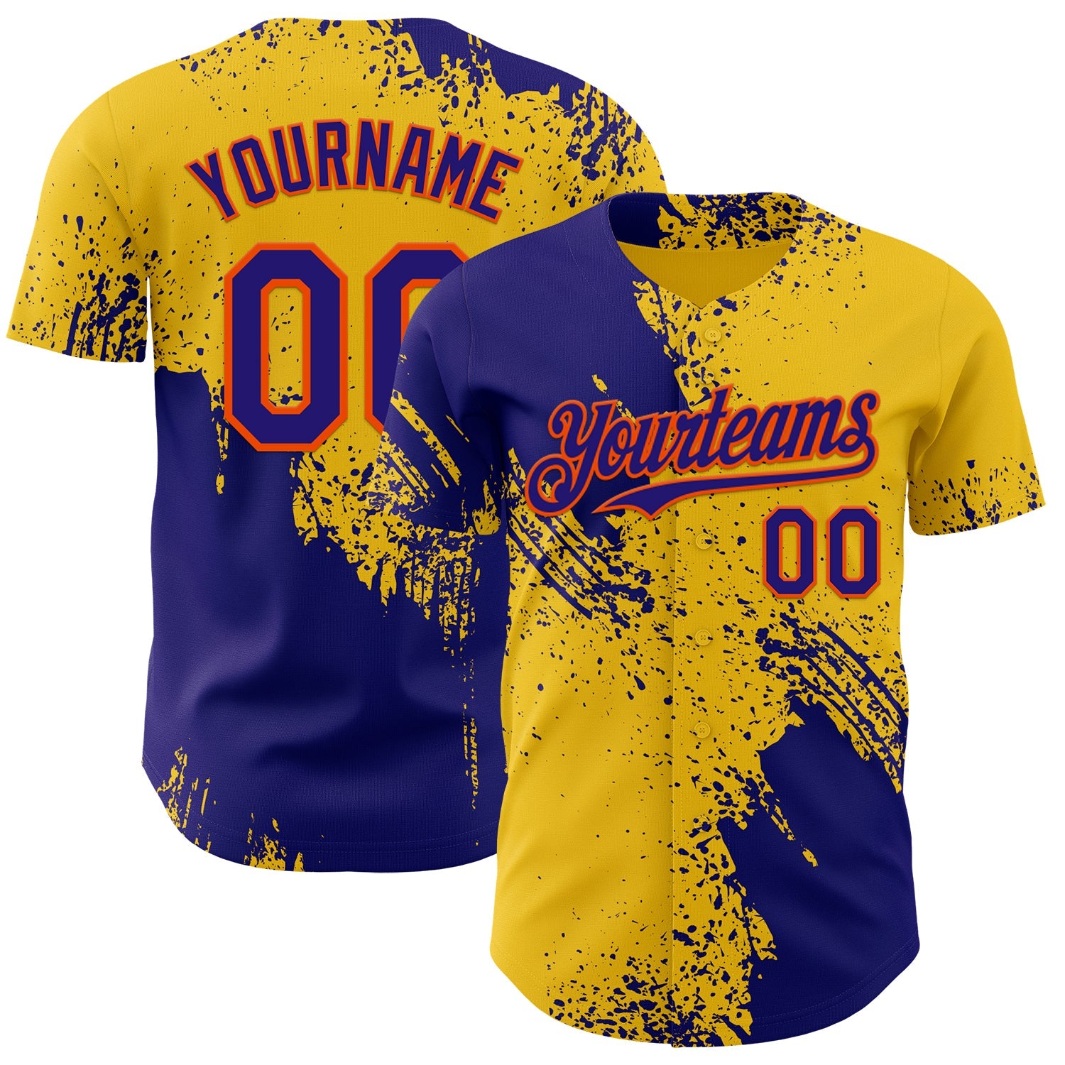 Custom Yellow Dark Purple-Orange Abstract Brush Stroke Authentic Baseball Jersey - Main View