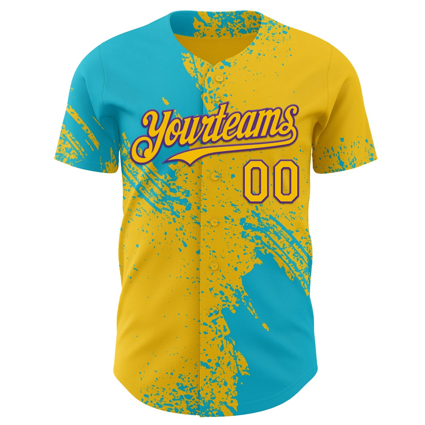 Custom Yellow Lakes Blue-Purple Abstract Brush Stroke Authentic Baseball Jersey view 2