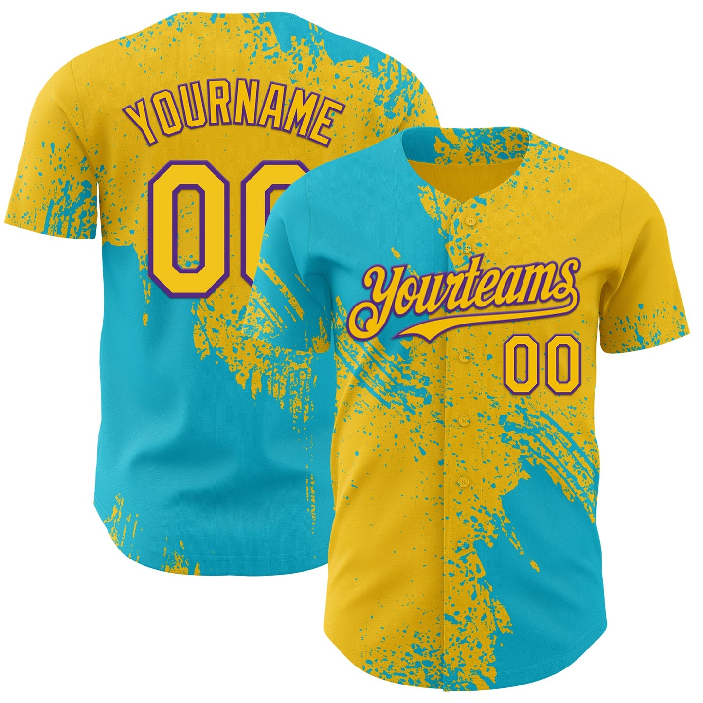 Custom Yellow Lakes Blue-Purple Abstract Brush Stroke Authentic Baseball Jersey - Main View