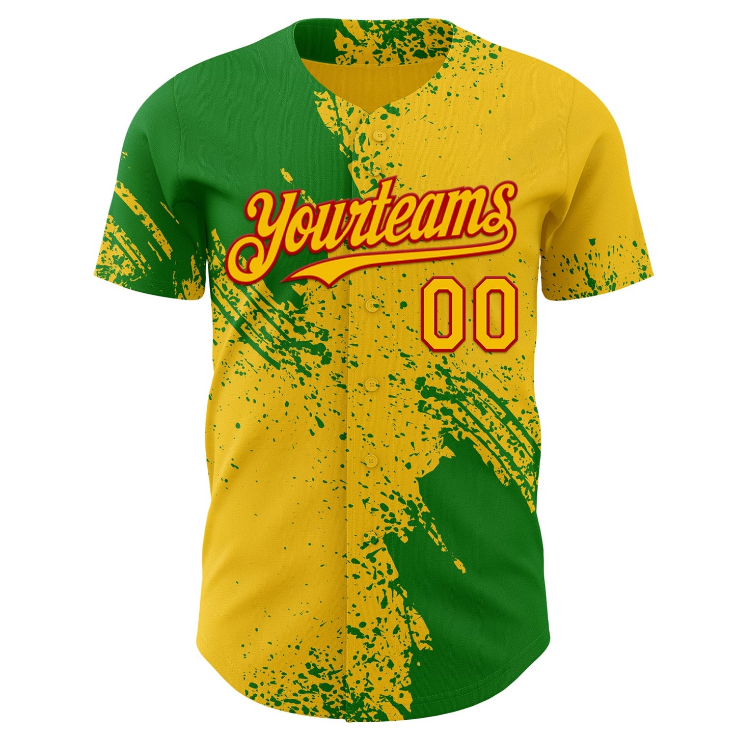 Custom Yellow Grass Green-Red Abstract Brush Stroke Authentic Baseball Jersey view 2