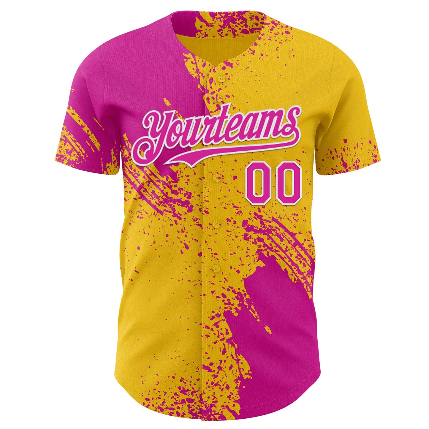 Custom Yellow Deep Pink-White Abstract Brush Stroke Authentic Baseball Jersey view 2