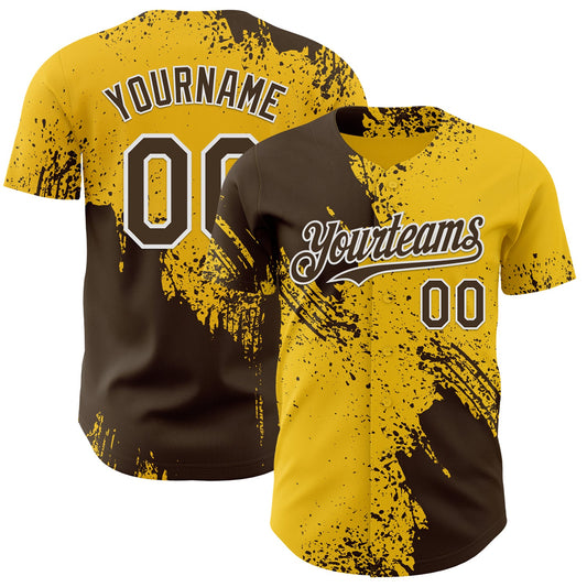 Custom Yellow Brown-White Abstract Brush Stroke Authentic Baseball Jersey - Main View