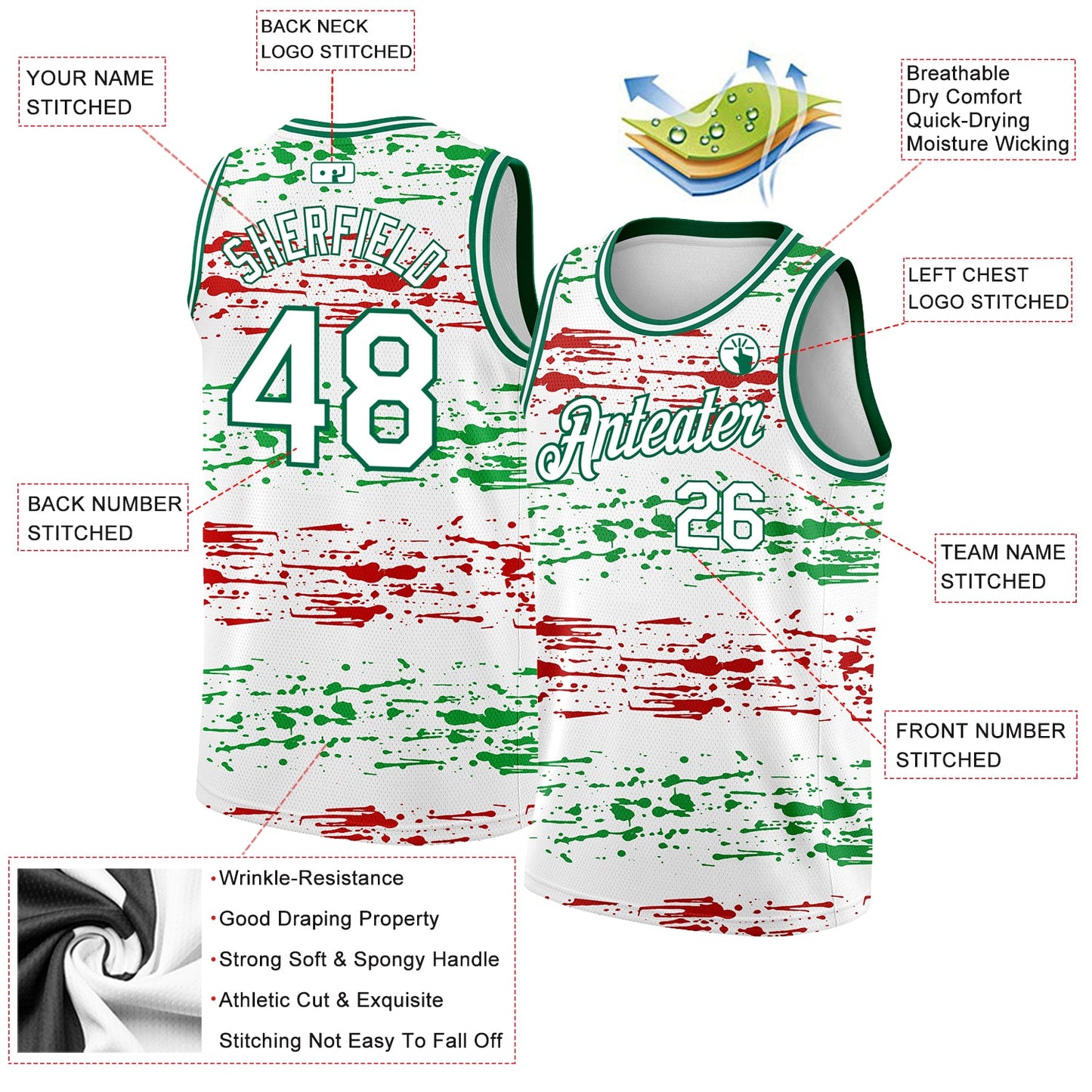 Custom White Kelly Green-Red 3D Mexico Authentic Basketball Jersey view 2
