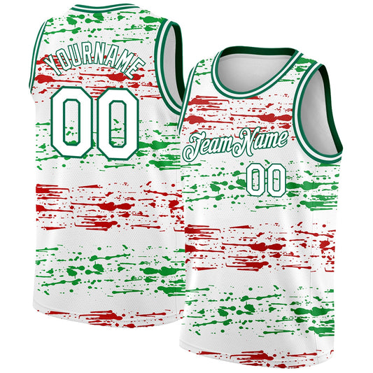 Custom White Kelly Green-Red 3D Mexico Authentic Basketball Jersey - Main View